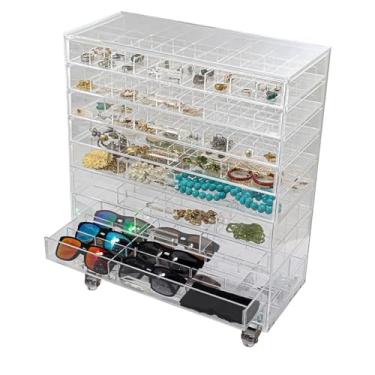 Imagem de CENTAURI ACRILICOS Carrinho Organizador de Acessórios, Joias e Bijuterias com 9 Gavetas Transparente