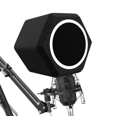 Imagem de Microfone com filtro de proteção contra vento e microfone isolante, filtro acústico para microfone de estúdio de gravação, espuma que absorve som, design de vedação de cinco lados para reduzir efetivamente o ruído e reflexos