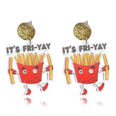Imagem de MALOYANVE Brincos Fri Yay Letters Engraçado Bonito Acrílico Flamingo Batom Arco-íris Batatas Fritas Francesas Brincos Pendentes Leves para Mulheres Meninas Joias Presentes de Apreciação de