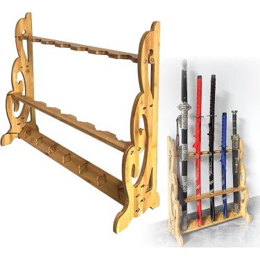 Imagem de Racks para armas de exibição de chão - Suporte vertical para Katana | Rack de exibição de espada samurai de 1 a 9 camadas Wakizashi Tanto Cabide de espada Display de suporte de espada, vara