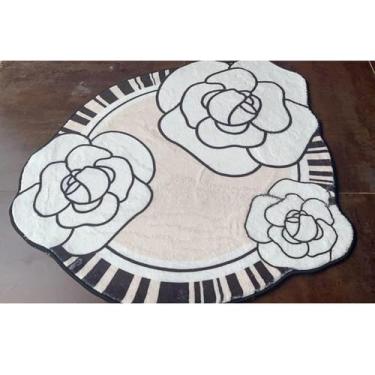 Imagem de Rosa de pelúcia tapete redondo camélia irregular tapete penteadeira cadeira tapete meninas quarto vestiário decoração casa, i, 100x100cm