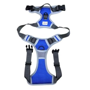 Imagem de Peitoral Coleira Reforçada Resistente Cachorro Pet Grande Médio Porte Regulagem Ajuste Colete para Passeio (Azul, M)