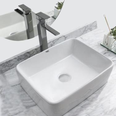 Imagem de Kit Cuba Pia Louça Cerâmica Banheiro C/ Torn Mono e Válv S18 - Smart N