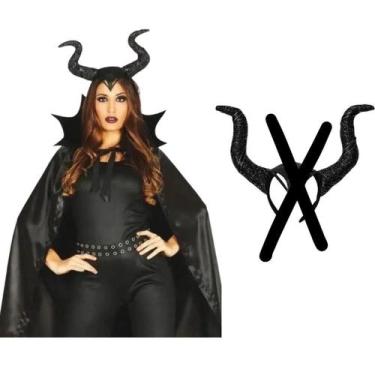 Imagem de Capa Malevola Cetim Longa Rainha Bruxa Má Fantasia Halloween Feiticeir