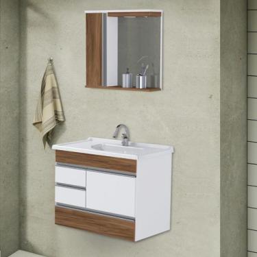 Imagem de Conjunto de Banheiro Gabinete Suspenso 3 Gavetas com Espelheira e Cuba
