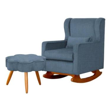 Imagem de Poltrona C/ Puff Balanço Amamentação Aurora Linho Azul - LM DECOR