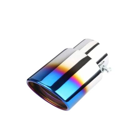 Imagem de Ponteira Universal Reta para Escapamento de Carro, Bocal Ovalado, Encaixe de 6,2 cm, Azul Iridescente (Ponta Azul)