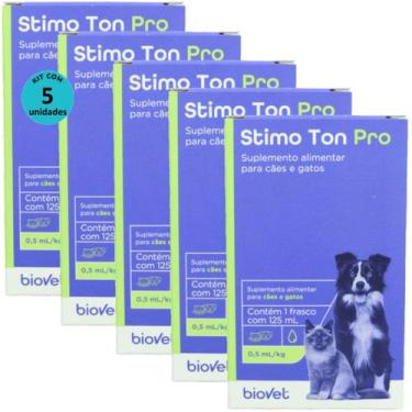Imagem de Stimo Ton Pro 125ml Para Cães e Gatos Biovet Kit Com 5