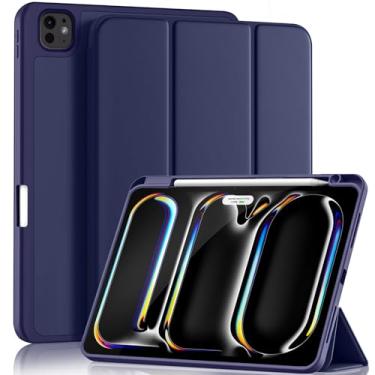 Imagem de Yuloigan Capa compatível com iPad Pro M4 de 11 polegadas 2024 com suporte para lápis, capa protetora inteligente fina suporta carregamento Pencil Pro, capa para iPad Pro 11 de 5ª geração, azul marinho