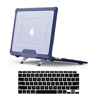 Imagem de DTangLsm Capa para MacBook Pro de 13 polegadas 2023, versão 2022-2016 A2338 M2 M1 A2289 A2159 A2251 A1989 A1706, capa rígida de plástico resistente à prova de choque com suporte dobrável e capa para teclado, azul