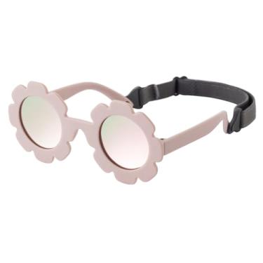 Imagem de KamQen Óculos de sol para bebês com lentes polarizadas de flor flexível com alça para bebês de 0 a 24 meses, A3 Rosa/Rosa Espelhado, 0-24 Months