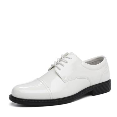 Imagem de DECARSDZ Sapato social masculino clássico formal Oxford com cadarço couro envernizado smoking casamento negócios, Branco, 41