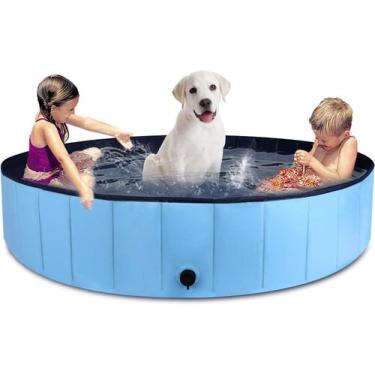 Imagem de Newpet Piscina Banheira Cachorro Pets Dobrável Azul 120x30cm