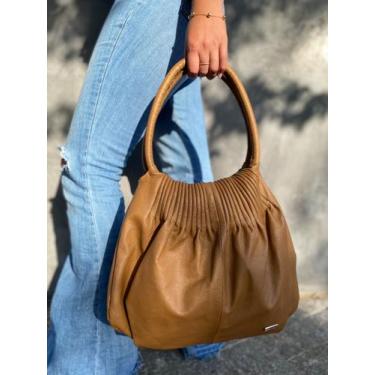 Imagem de Bolsa saco de couro feminina caramelo Manuela - Bolsa de ombro de cour