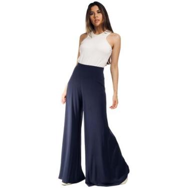 Imagem de Calça Pantalona Malha Granja Azul Marinho - P - Veste do 38 ao 40 - Am