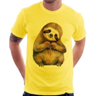 Imagem de Camiseta Bicho Preguiça Coração - Foca na Moda, Amarelo, M