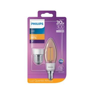 Imagem de Kit 10 Lampada Retro Filamento Led Vela 2,7W E14 E27 Philips