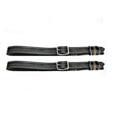 Imagem de Par loros couro preto fivela aço inox para montaria cavalo - SELARIA S