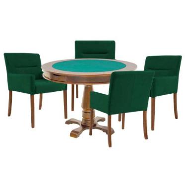 Imagem de Mesa de Jogos Carteado Victoria Redonda Tampo Reversível Amêndoa com 4