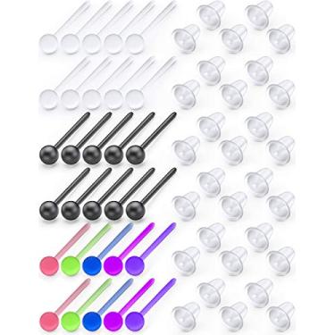 Imagem de Jenxnjsjo Brincos de plástico transparente para trabalho, esportes, ressonância magnética, orelhas sensíveis, silicone de grau médico, invisível, 20 g, pregos, espaçadores de orelha, retentor de