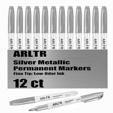 Imagem de ARLTR Marcadores Metálicos Permanentes Prateados, Pacote com 12 Canetas Marcadoras Metálicas Prateadas para Ilustração de Artistas, Marcação Industrial, Artesanato DIY, Confecção de Cartões
