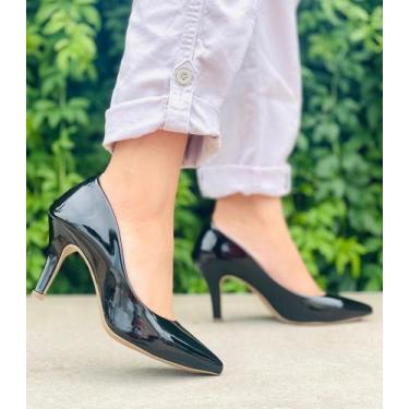 Imagem de Scarpin Salto Fino Baixo / Médio 7 cm em Verniz Confortáveis e Elegant