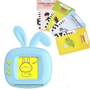 Imagem de Brinquedo Card Infantil Cartão Fala Inglês Português Coelho Apraxia Autismo - Azul