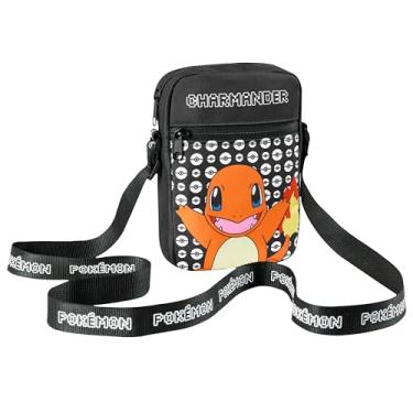 Imagem de Pokemon Bolsa de ombro transversal para crianças - alça ajustável Pikachu pequena bolsa de viagem - Presentes para jogadores (Charmander preto), Charmander preto, One Size