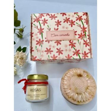 Imagem de Kit Presente Sabonete Vegetal Banho de Rosas e Mini Vela Aromática