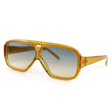 Imagem de HCPIHF Óculos de sol retrô de armação grande com feixe duplo para homens e mulheres, óculos resistentes a raios UV, Tawny Gray Orange, tamanho único