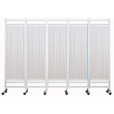 Imagem de Tela de privacidade dobrável com divisor de sala de 5 painéis, divisória retrátil externa para privacidade do pátio, tela médica portátil sobre rodas, separador móvel, branco