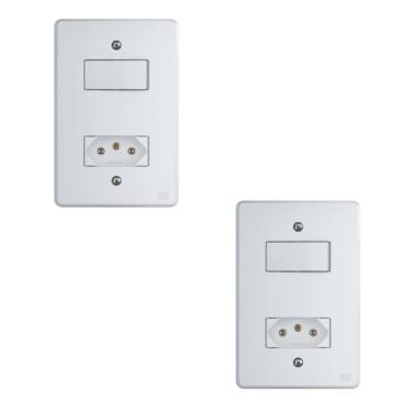 Imagem de Kit Conjunto Interruptor 4x2 | 1 Tecla Simples 10A + 1 Tomada 10A 250V 2 peças