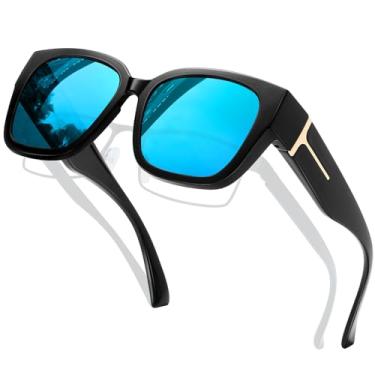 Imagem de KANASTAL Óculos de Sol Azul Espelhado Feminino Masculino Sobrepor Proteção UV 400 Polarizado Ezuis Blue Sunglasses over Glasses -Azuis
