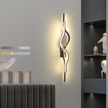 Imagem de GZZBMY Luz de parede com controle remoto LED 3 cores variáveis lâmpada de parede interna moderna forma curva arandela luz de parede de alumínio longo para quarto sala de estar corredor escada (120 cm
