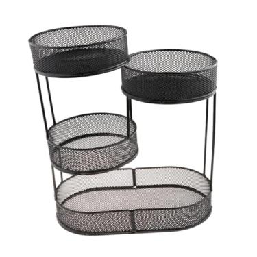 Imagem de Ioensy Cesta de frutas cesta de pão grande capacidade organizador de cozinha 4 camadas cesta de arame suporte para cebola pão batata vegetal feriado, Preto