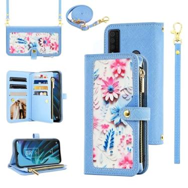 Imagem de Furiet Capa carteira floral para TCL 30XE/30V/4X/20AX/20A/20R/Bremen 5G com alça de pulso alça de ombro flip bolsa com zíper, suporte para cartão capa de telefone para TLC T601DL 30 XE XE5G V 20 AX R