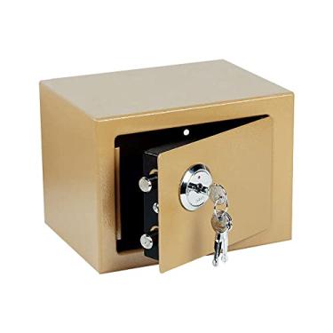 Imagem de Pequeno cofre com chave/cofre de alta segurança/cofre de bloqueio de aço/Home Office Idosos Dinheiro Mini caixa de armazenamento com 3 chaves (OURO-17)