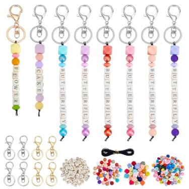 Imagem de FREEBLOSS 370 peças de silicone kit de fabricação de chaveiros, contas de letras, chaveiro com contas, kit de cordão para contas de silicone, joias, presente para mães e mulheres