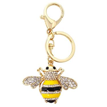 Imagem de Honbay 1 chaveiro de strass abelha pequena abelha brilhante chaveiro animal decoração em uma caixa para bolsa carteira, amarelo, preto e dourado, Medium, Corrente, strass