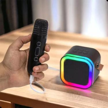 Imagem de Caixa Som Com Microfone Sem Fio Caixinha Bluetooth Karaokê Infantil e 