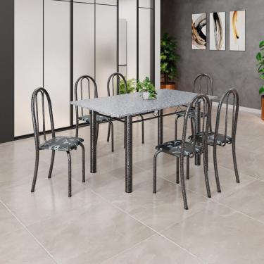 Imagem de Conjunto de Mesa Tubular 140cm X 75cm Tampo em Granito Ocre com 6 Cadeiras Iris B Preto/ Prata