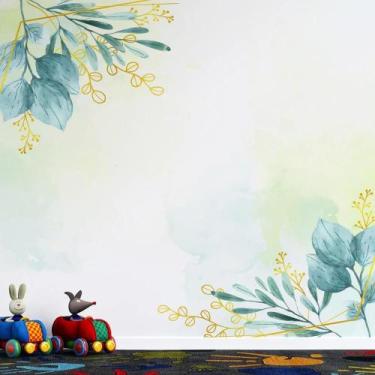 Imagem de Papel de Parede Aquarela Floral com Dourado - AloPapers, 4,00m de larg