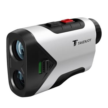 Imagem de TAKENJOY Telêmetro de golfe com inclinação, telêmetro a laser de 1200 jardas para golfe, ampliação de 6x com vibração de travamento do mastro de bandeira, telêmetro recarregável com ímã