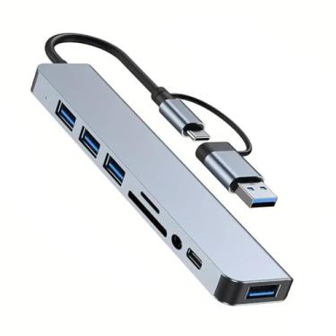 Imagem de Hub USB C para laptop, hub EFFIET 8 em 1 USB 3.0, com 5 portas USB leitor de cartão TF/SD, porta CC divisor USB para PC, extensor USB para PC, laptop, MacBook iMac Air, alumínio