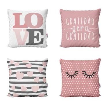 Imagem de Almofadas Decorativas Rosa Love e Gratidão Para Sofá 40x40 - Novadecor