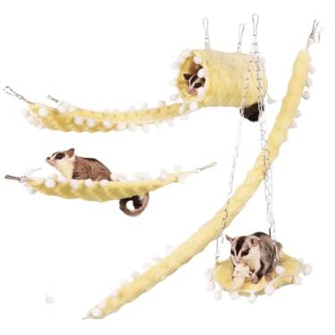 Imagem de Conjunto de 5 peças de brinquedo Sugar Glider, cama quente, túnel de hamster, ninho de rato, triângulo, redes, acessórios, decorações de brinquedo, animal pequeno, esquilo, porquinho-da-índia,
