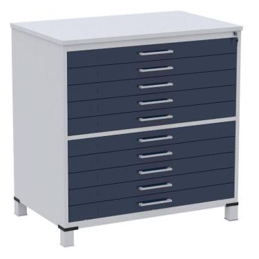 Imagem de Mapoteca 10 Gavetas Pandin 120 Cm (larg) Inmetro Tampo Mdp Cinza Estrutura Aço Cinza Gavetas Azul