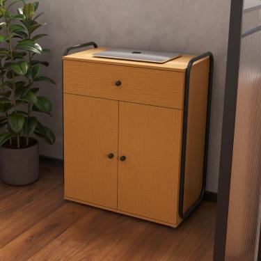 Imagem de Balcão Para Escritório Organizador 2 Portas 1 Gaveta Criare Canela