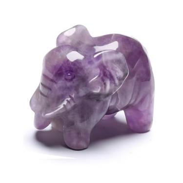 Imagem de PESOENTH Presentes de elefante de cristal de ametista para mulheres, estátua de elefante de ametista escultura roxa Feng Shui decoração de mesa de escritório em casa, 3,8 cm