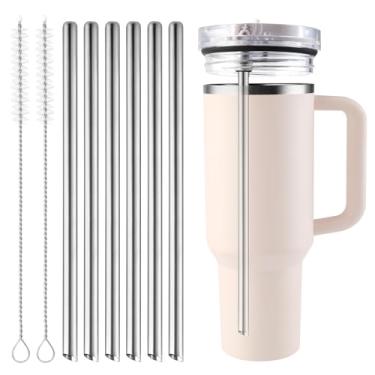 Imagem de 6 peças de substituição de canudo de metal para Stanley Pro Tour Flip Tumbler 1,134 g, canudos reutilizáveis de aço inoxidável compatíveis com acessórios Stanley Cup, com 2 limpadores de canudo